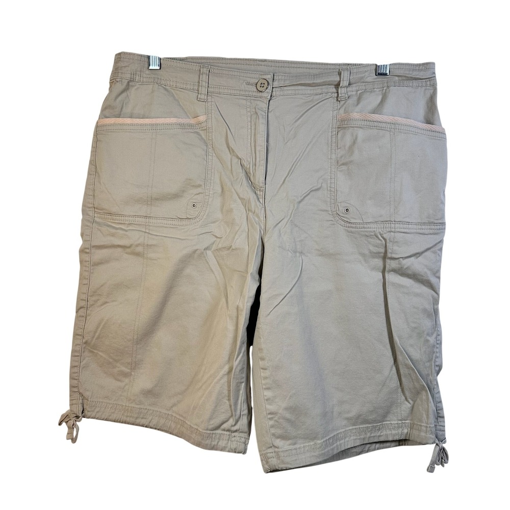 Karen Scott Womens Khaki Tan Cargo Bermuda Shorts Size 16 Stretch Cotton Twill